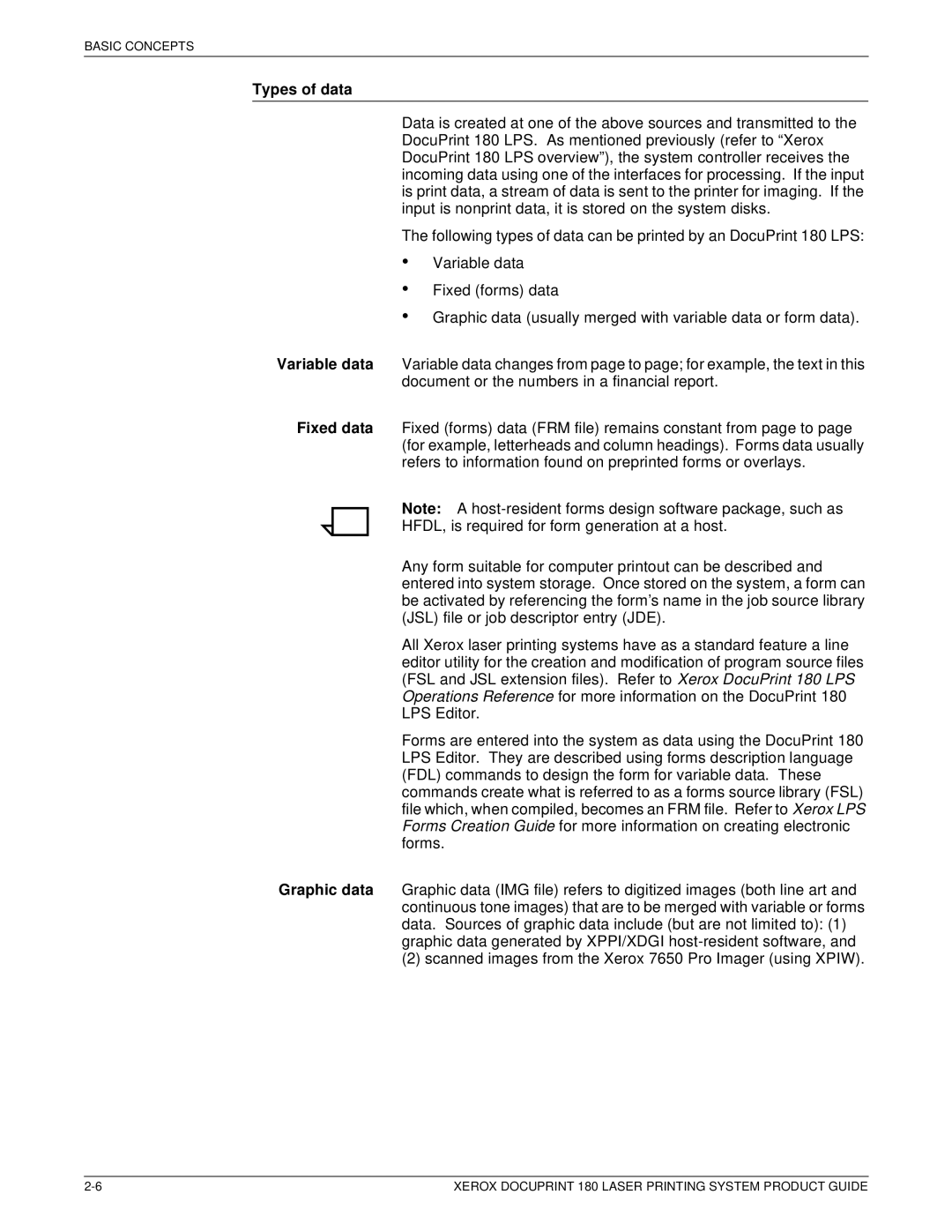 Xerox DocuPrint 180 manual Types of data 