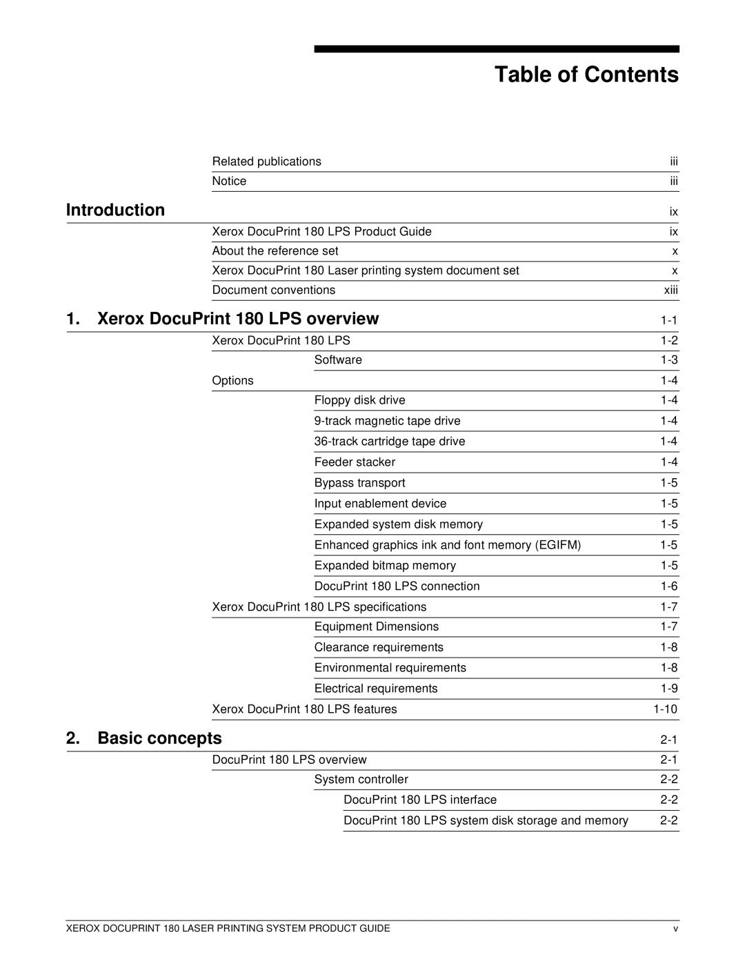 Xerox DocuPrint 180 manual Table of Contents 