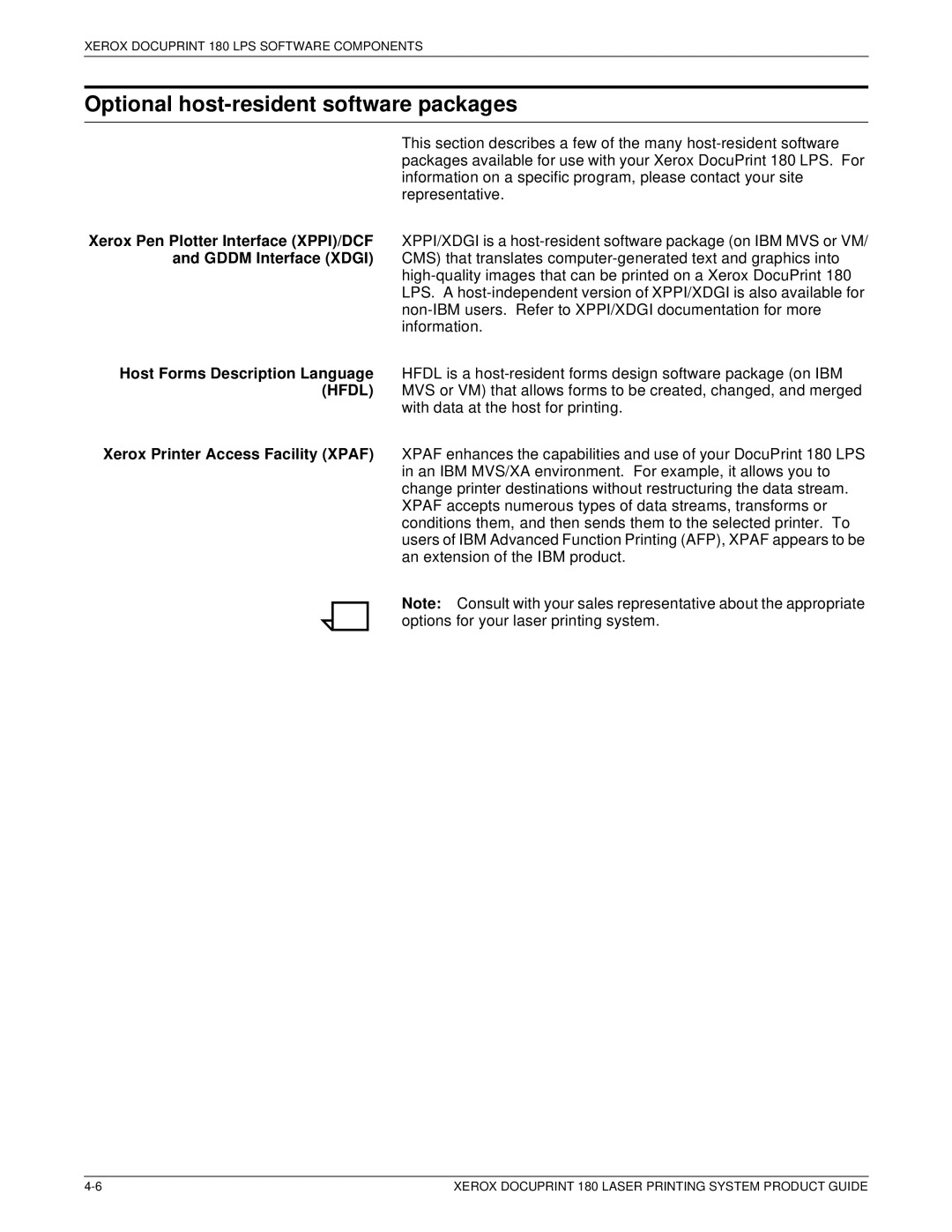 Xerox DocuPrint 180 manual Optional host-resident software packages 