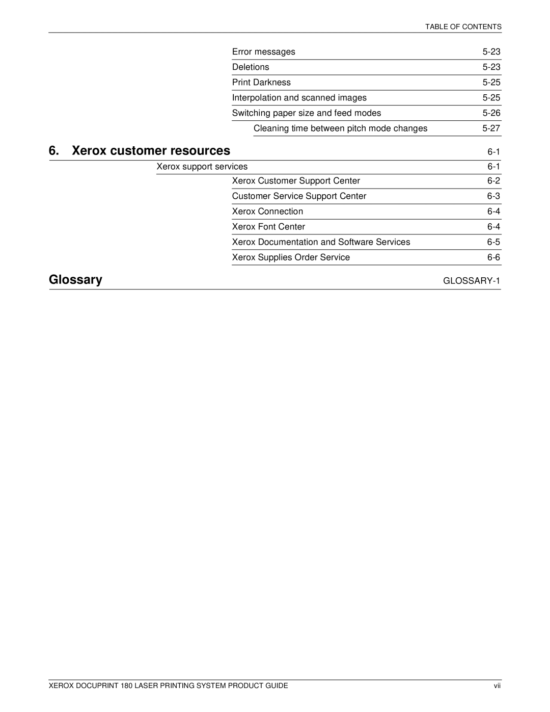 Xerox DocuPrint 180 manual Xerox customer resources, Glossary 