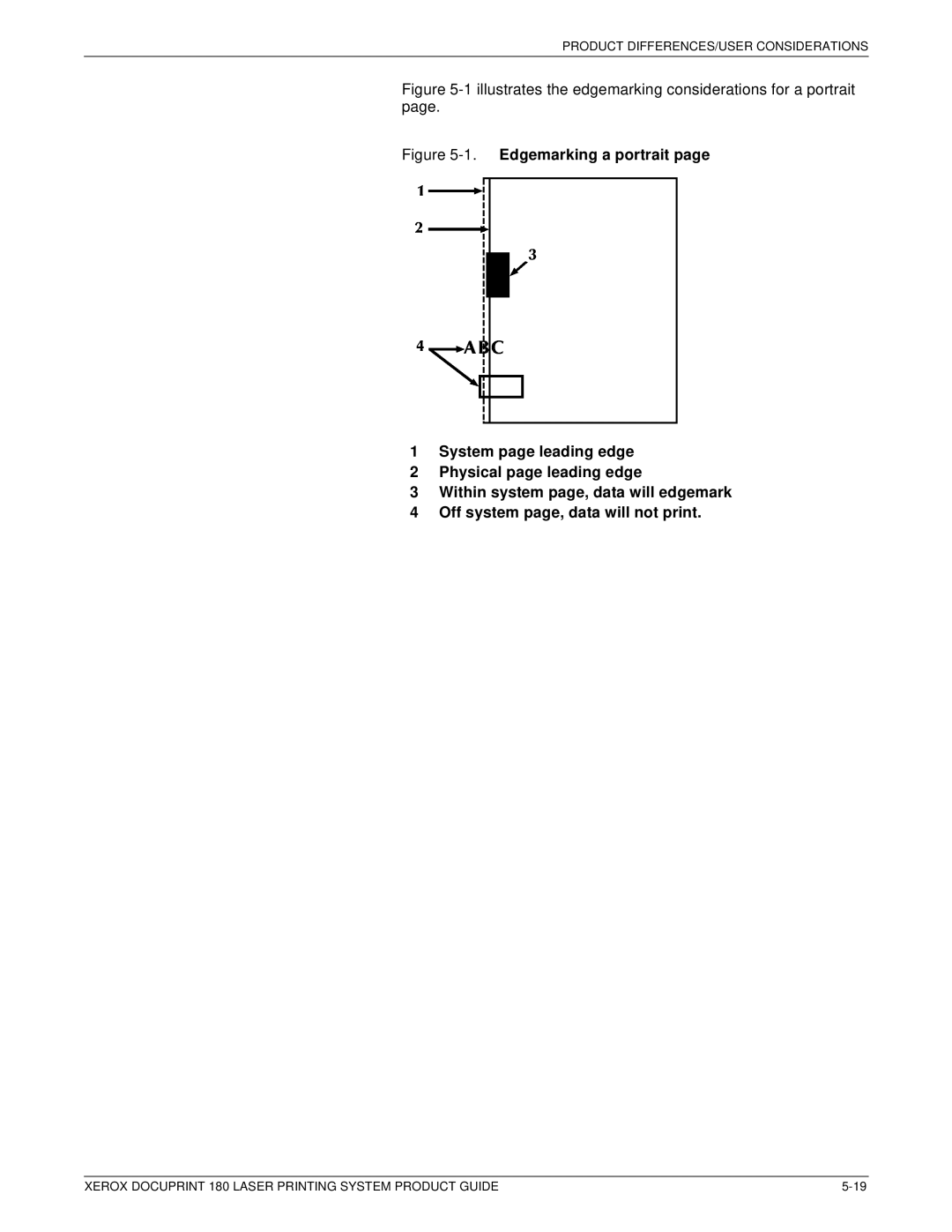 Xerox DocuPrint 180 manual Illustrates the edgemarking considerations for a portrait 