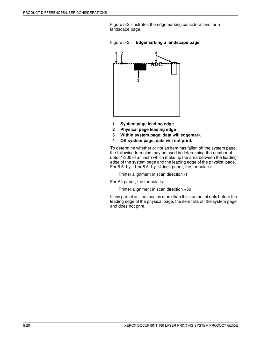 Xerox DocuPrint 180 manual Illustrates the edgemarking considerations for a landscape 