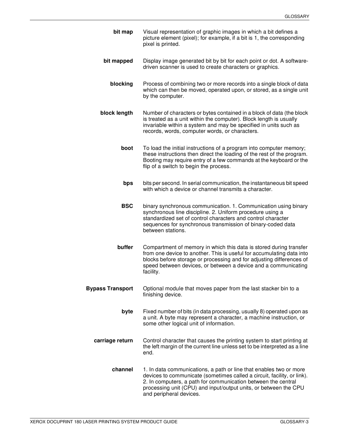 Xerox DocuPrint 180 manual GLOSSARY-3 