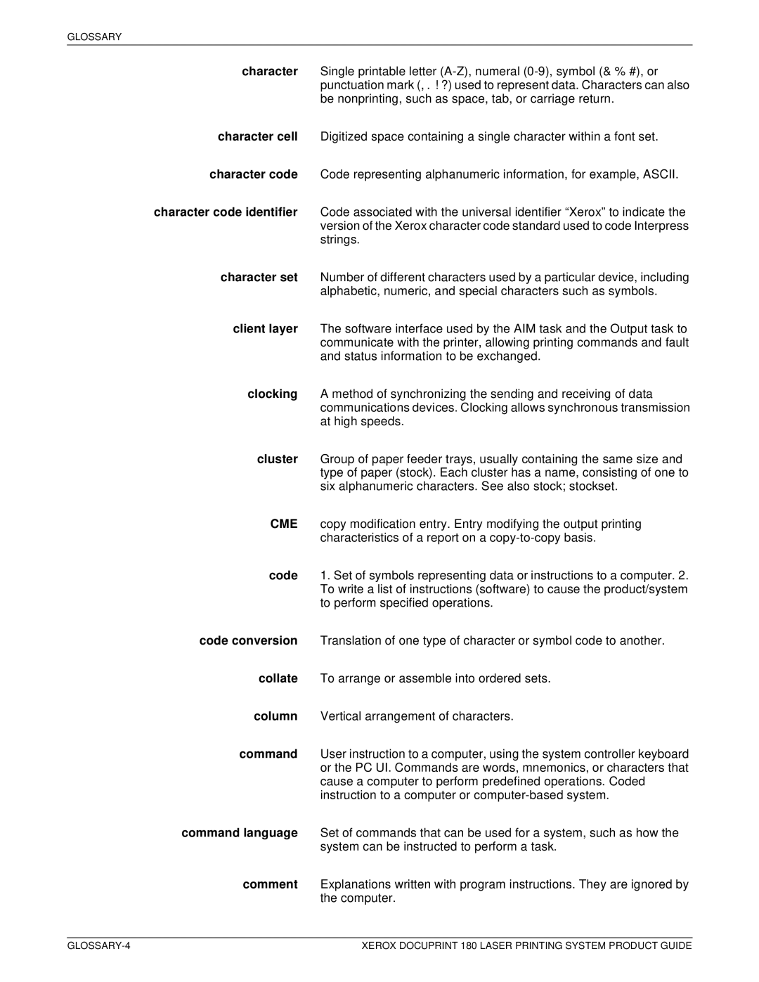 Xerox DocuPrint 180 manual Glossary 