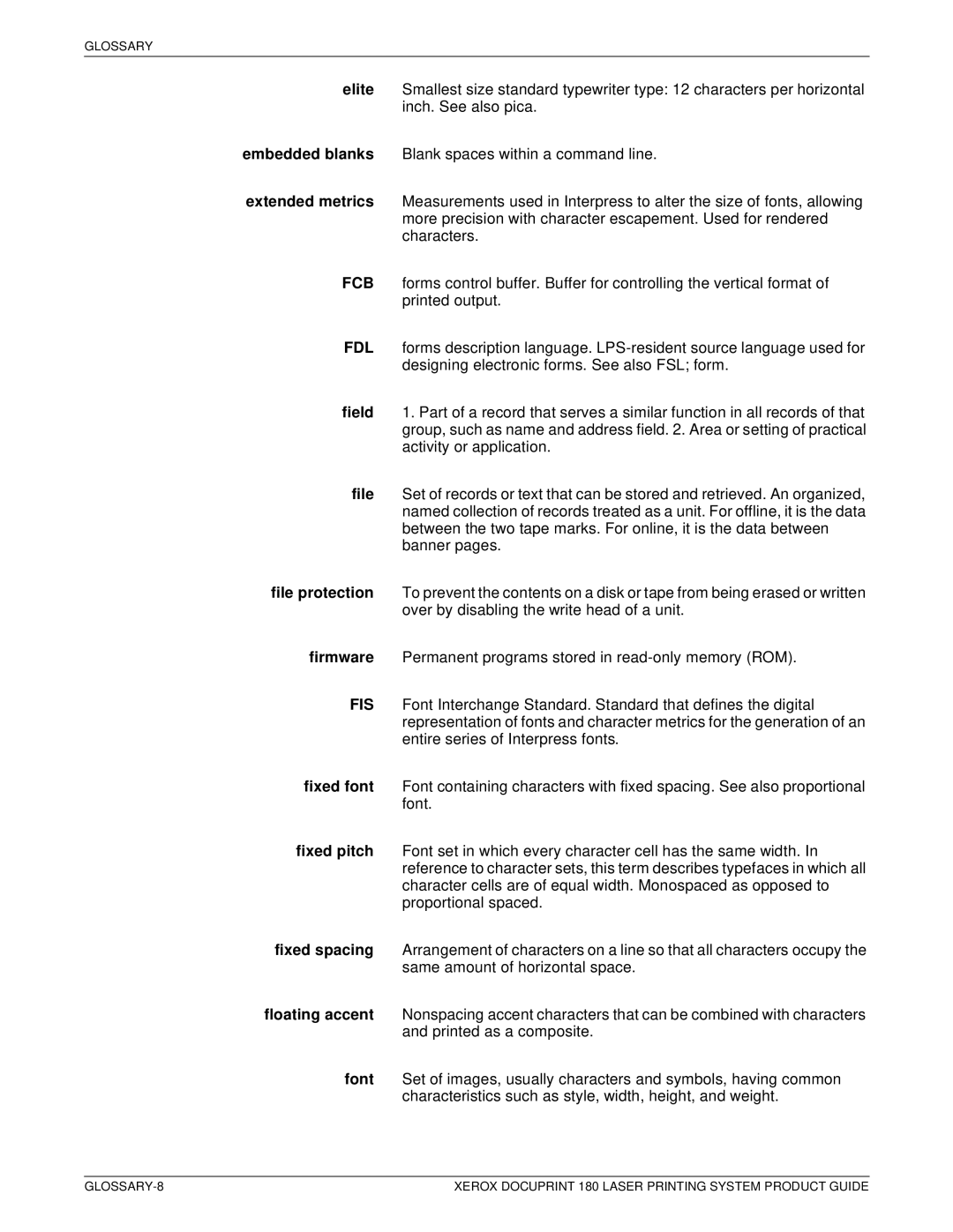 Xerox DocuPrint 180 manual Glossary 