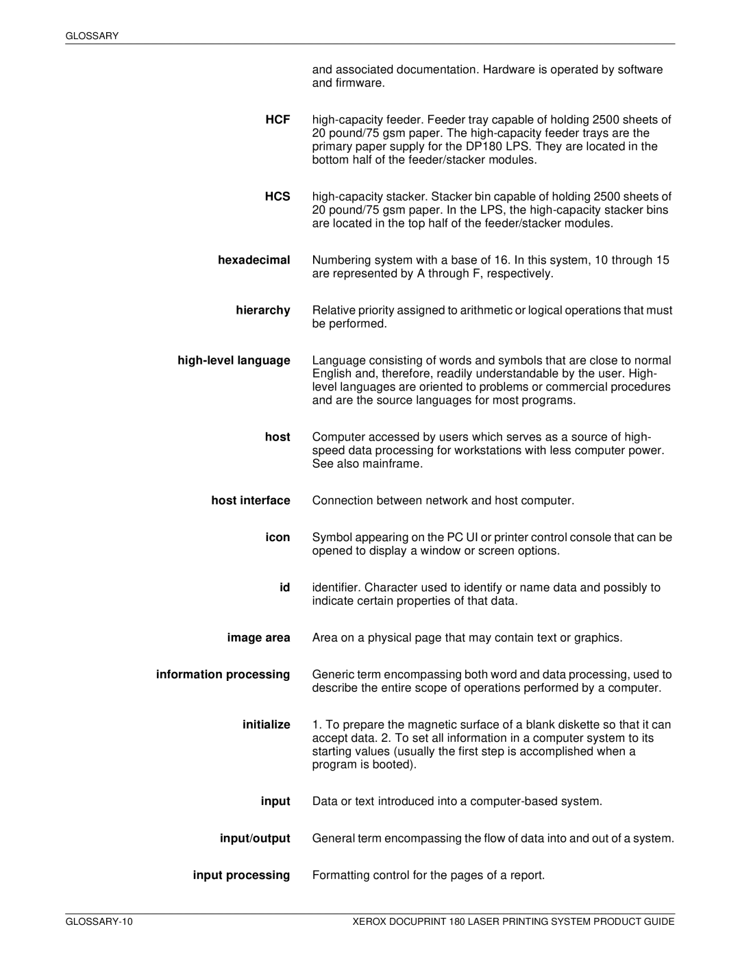 Xerox DocuPrint 180 manual Glossary 