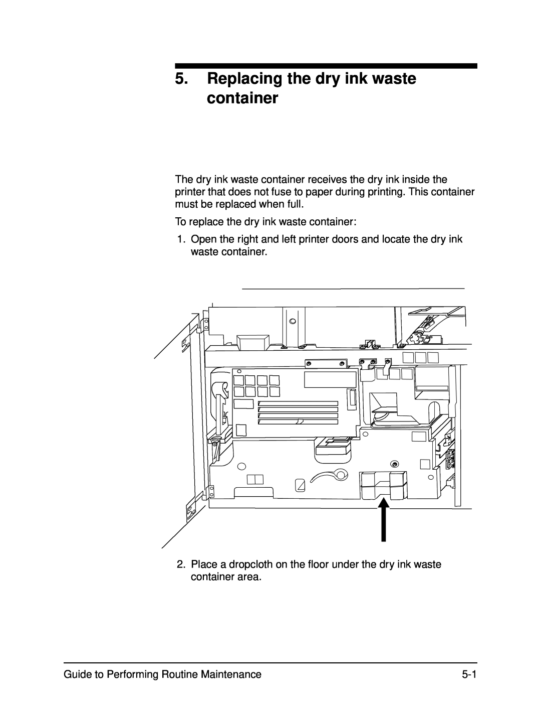 Xerox DocuPrint 96 manual Replacing the dry ink waste container 