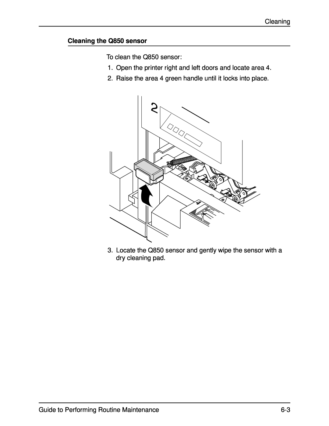 Xerox DocuPrint 96 manual Cleaning the Q850 sensor, To clean the Q850 sensor, Guide to Performing Routine Maintenance 