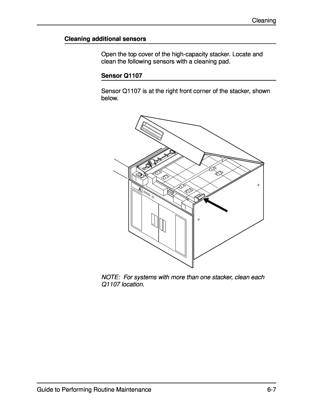 Xerox DocuPrint 96 manual Cleaning additional sensors, Sensor Q1107 