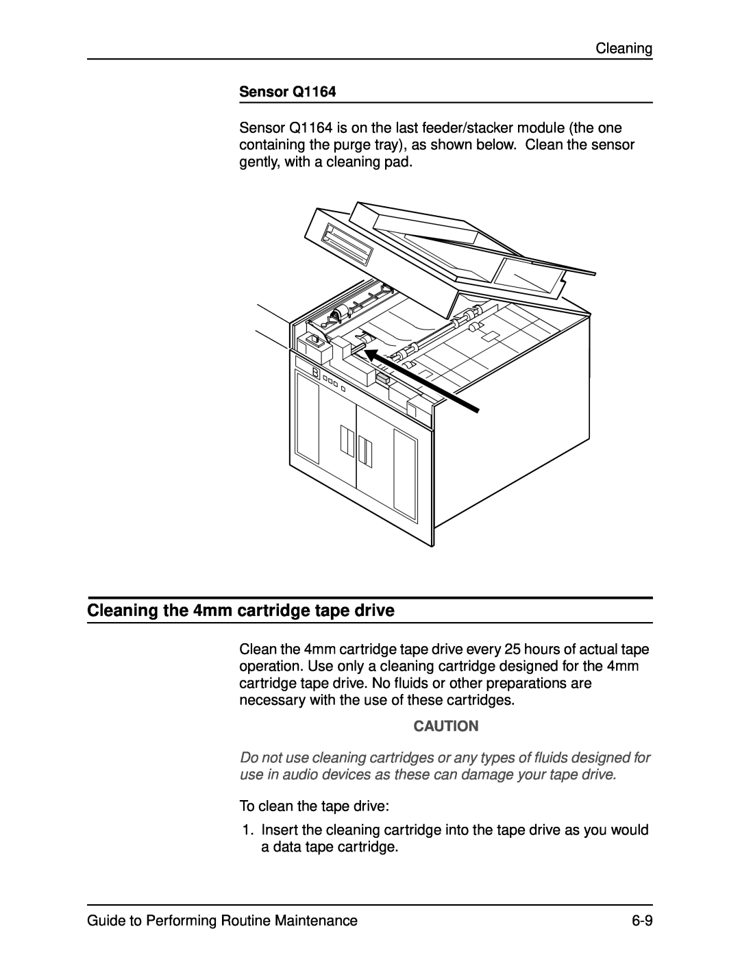 Xerox DocuPrint 96 manual Cleaning the 4mm cartridge tape drive, Sensor Q1164 