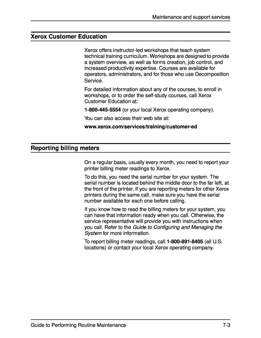 Xerox DocuPrint 96 manual Xerox Customer Education, Reporting billing meters 