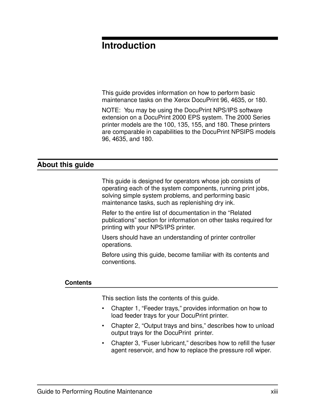 Xerox DocuPrint 96 manual Introduction, About this guide, Contents 