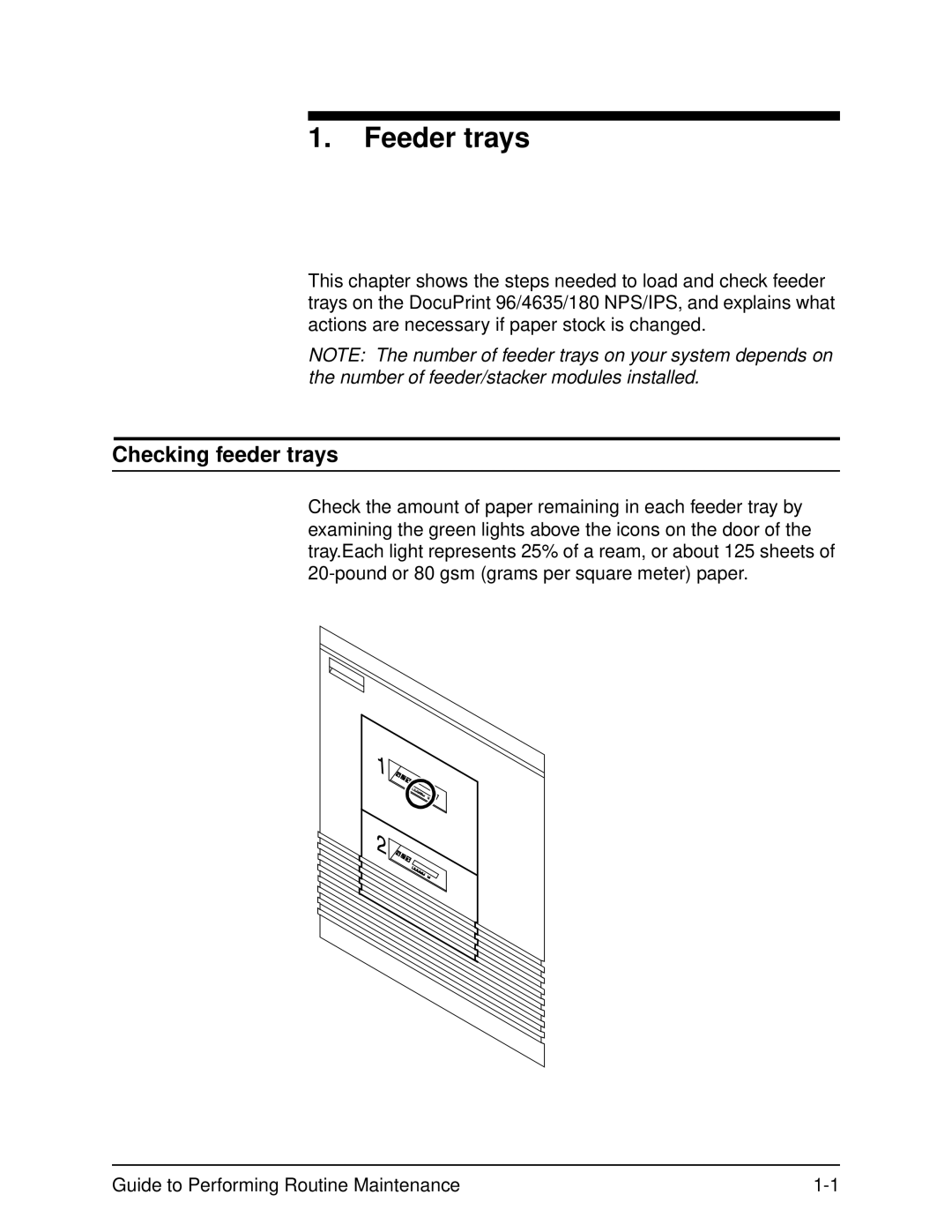 Xerox DocuPrint 96 manual Feeder trays, Checking feeder trays 