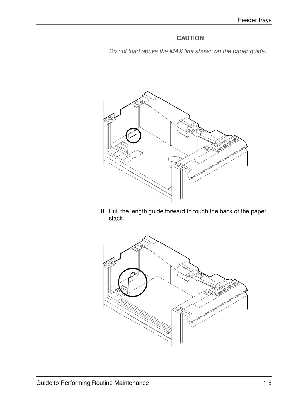 Xerox DocuPrint 96 manual Do not load above the MAX line shown on the paper guide 