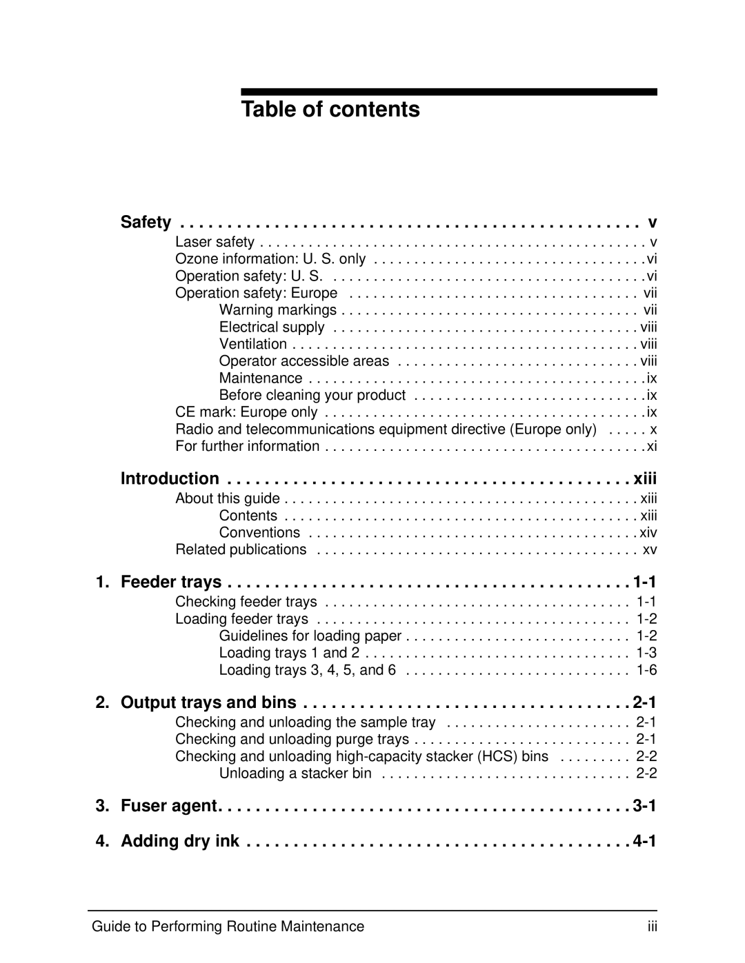 Xerox DocuPrint 96 manual Table of contents 