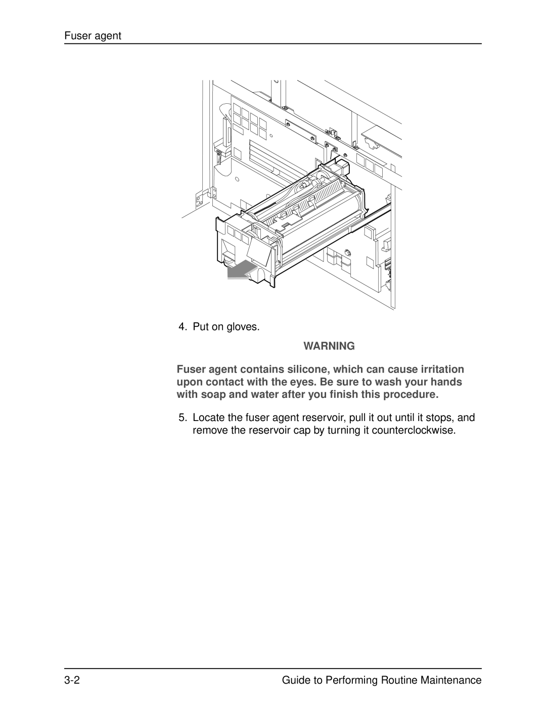 Xerox DocuPrint 96 manual Fuser agent Put on gloves 