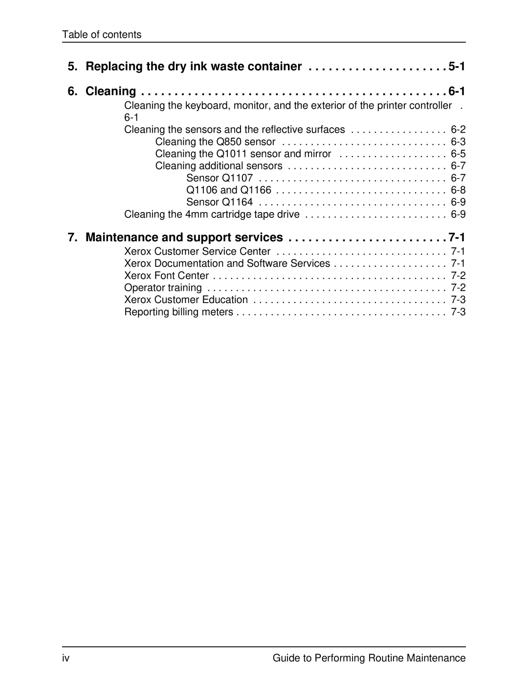 Xerox DocuPrint 96 manual Replacing the dry ink waste container Cleaning, Maintenance and support services 