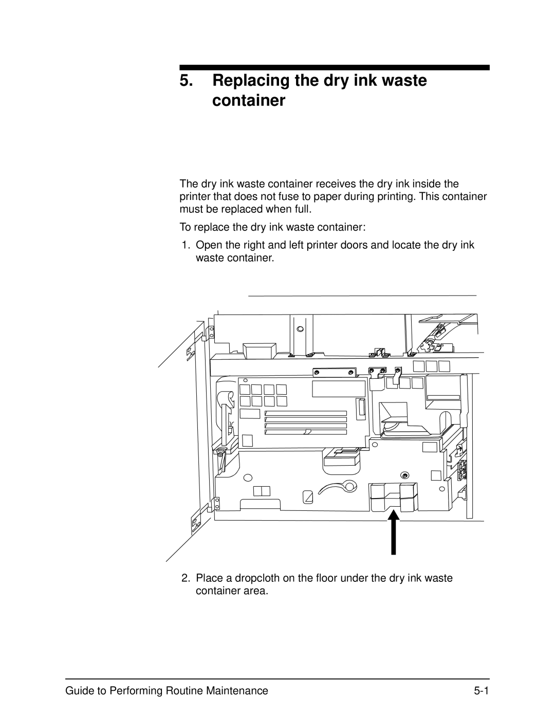 Xerox DocuPrint 96 manual Replacing the dry ink waste container 