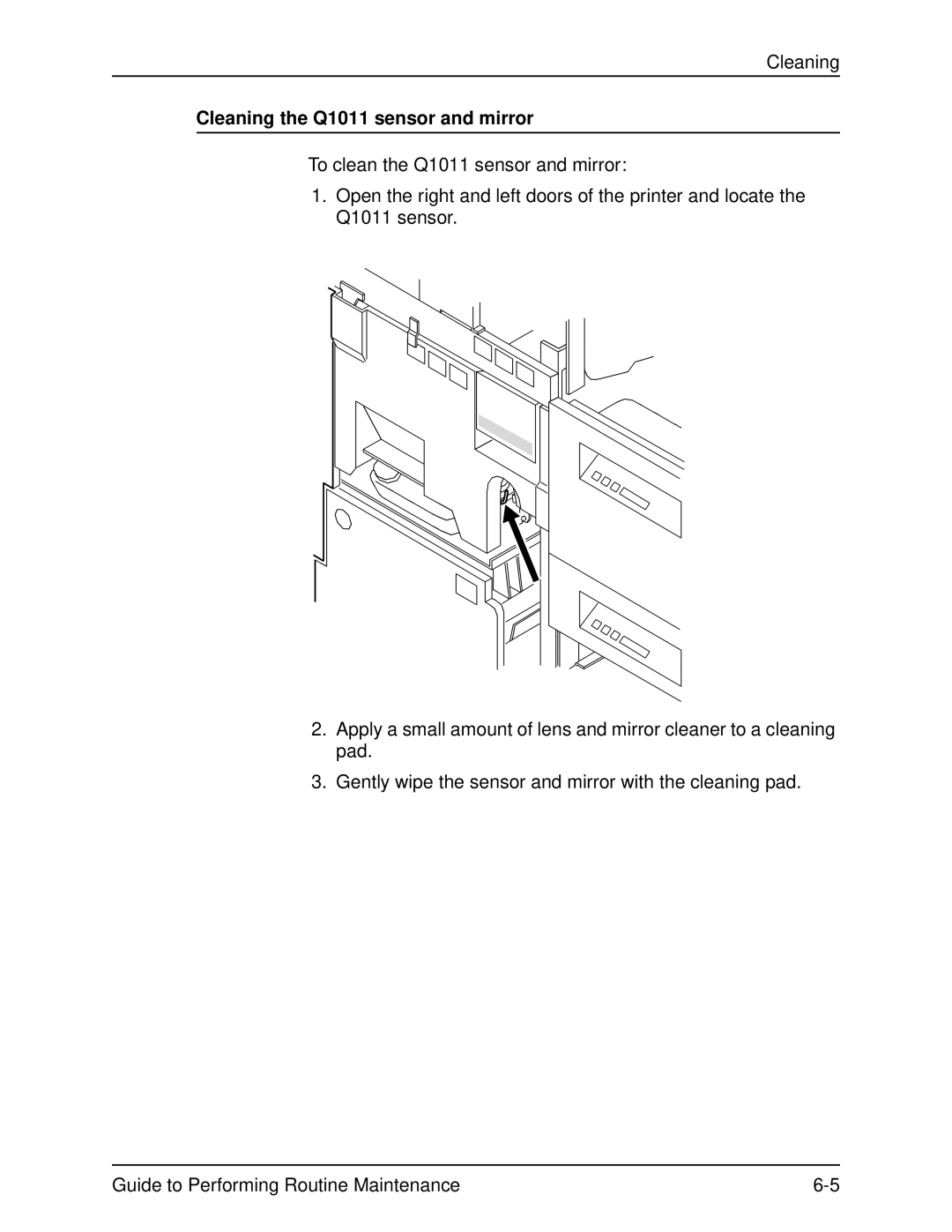 Xerox DocuPrint 96 manual Cleaning the Q1011 sensor and mirror 