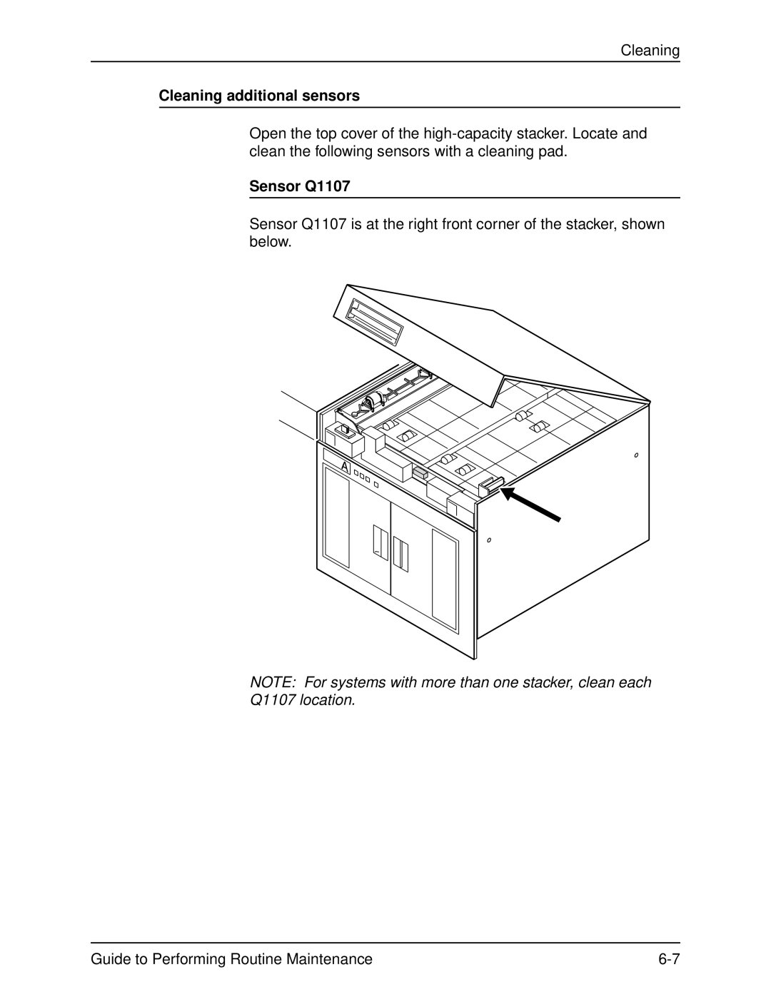 Xerox DocuPrint 96 manual Cleaning additional sensors, Sensor Q1107 