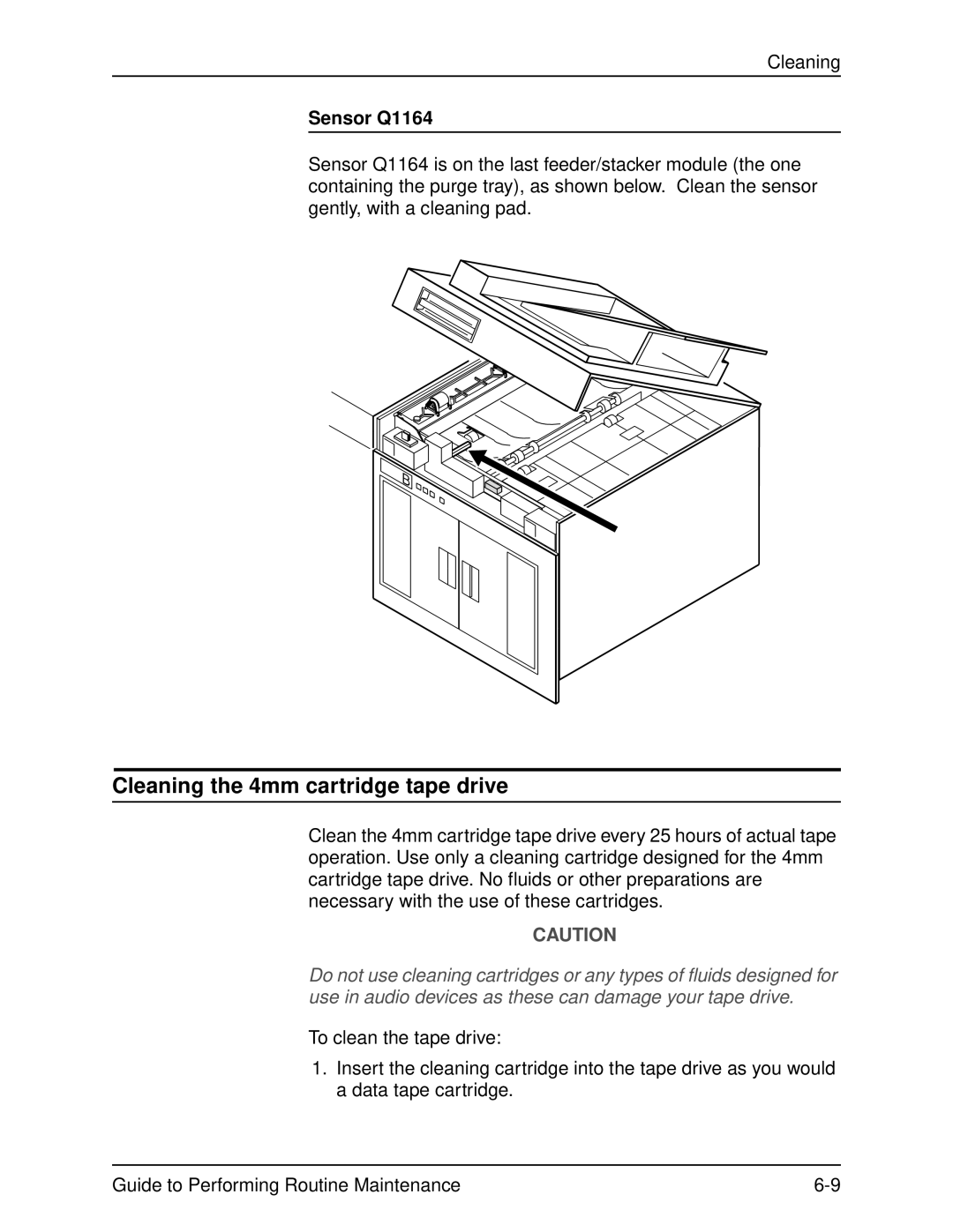 Xerox DocuPrint 96 manual Cleaning the 4mm cartridge tape drive, Sensor Q1164 