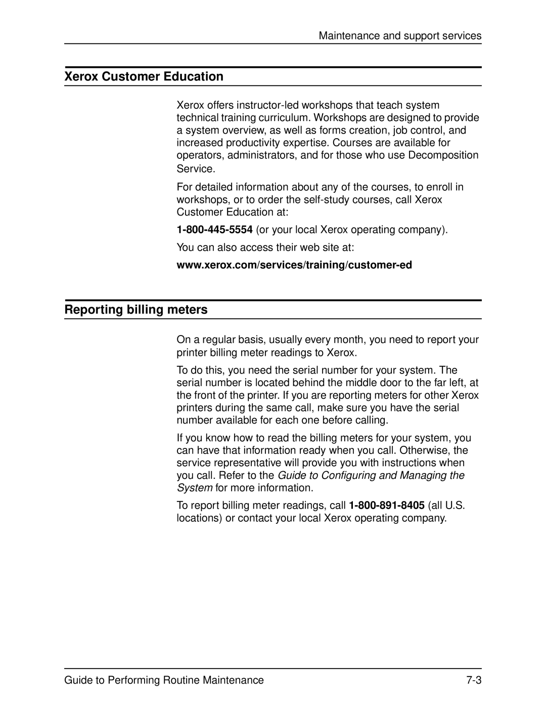 Xerox DocuPrint 96 manual Xerox Customer Education, Reporting billing meters 