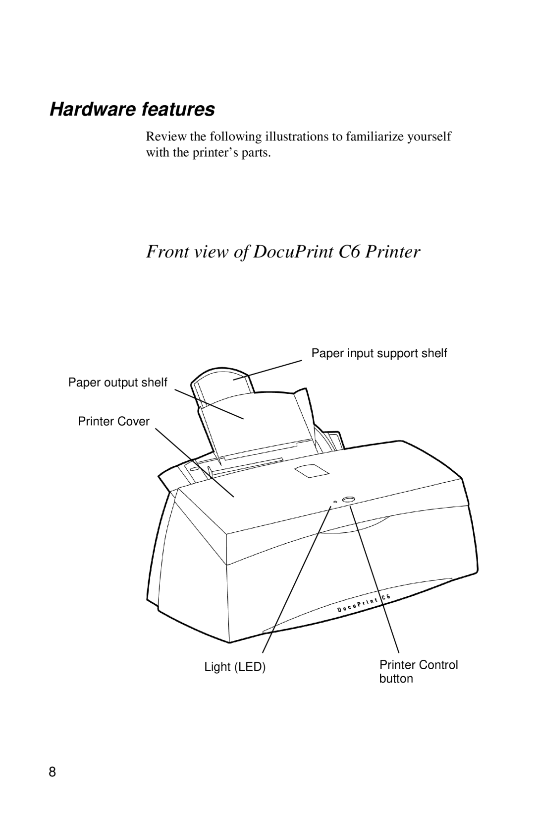 Xerox DocuPrint C6 manual Hardware features 