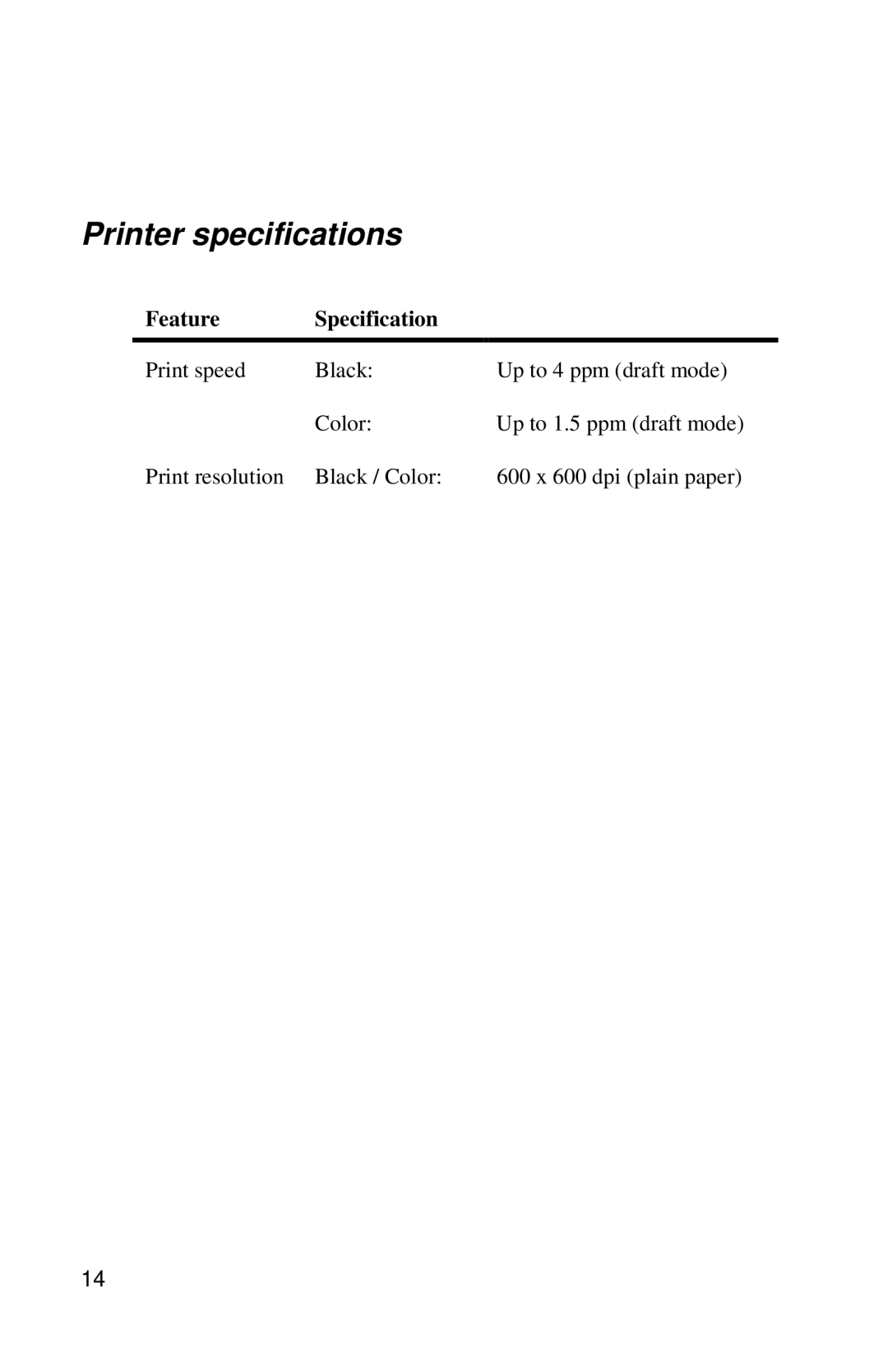 Xerox DocuPrint C6 manual Printer specifications, Feature Specification 