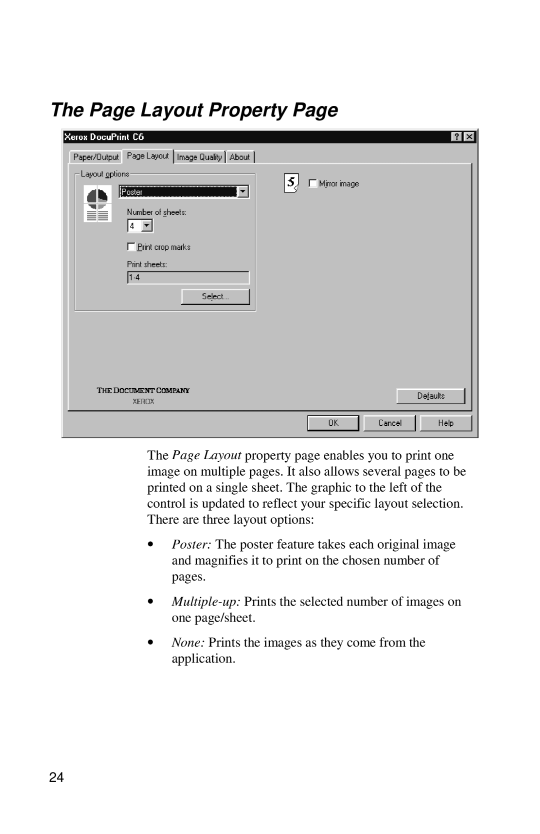 Xerox DocuPrint C6 manual Layout Property 