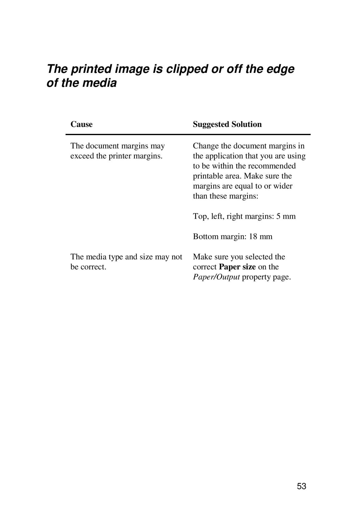 Xerox DocuPrint C6 manual Printed image is clipped or off the edge of the media 