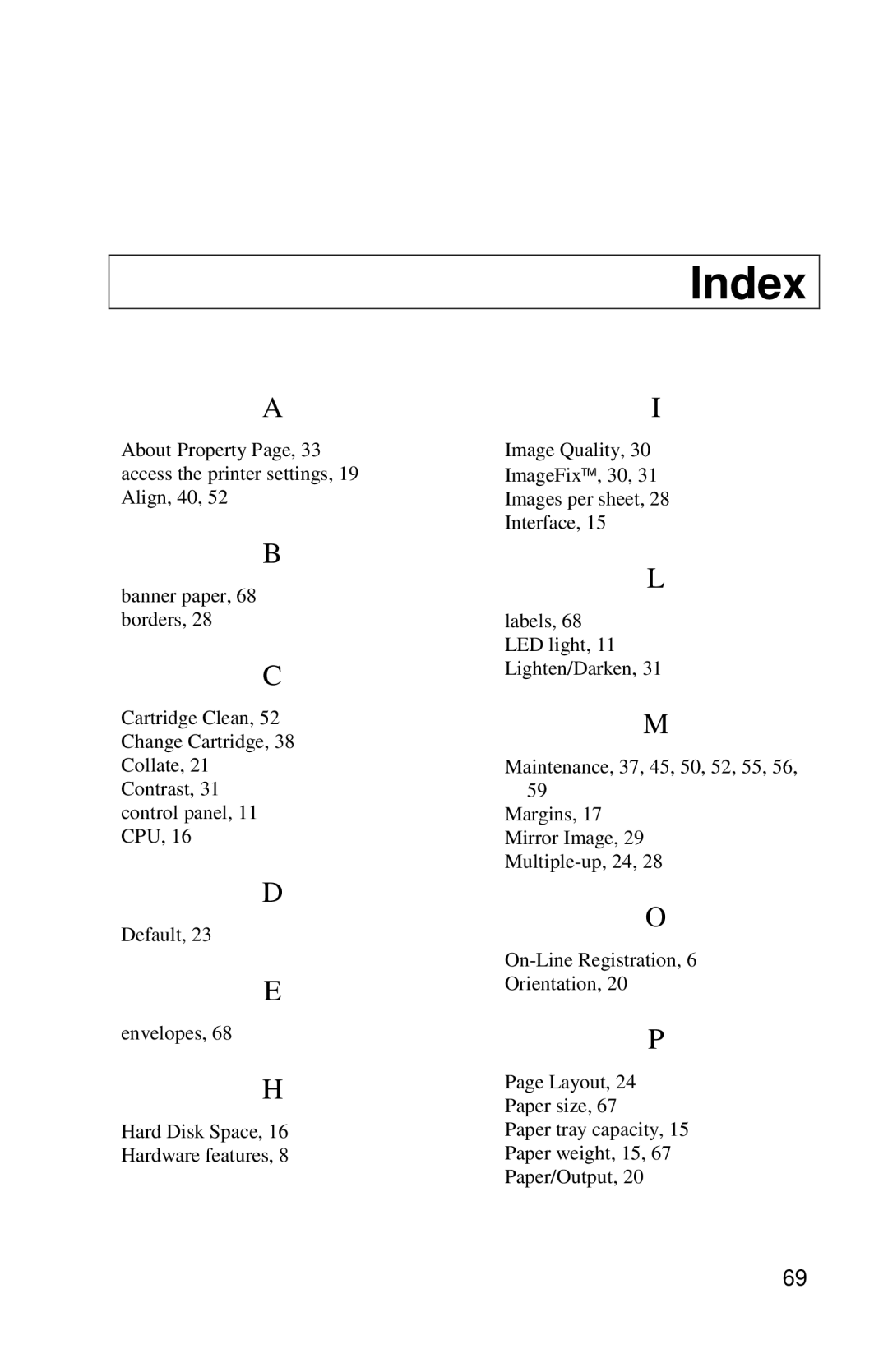 Xerox DocuPrint C6 manual Index 