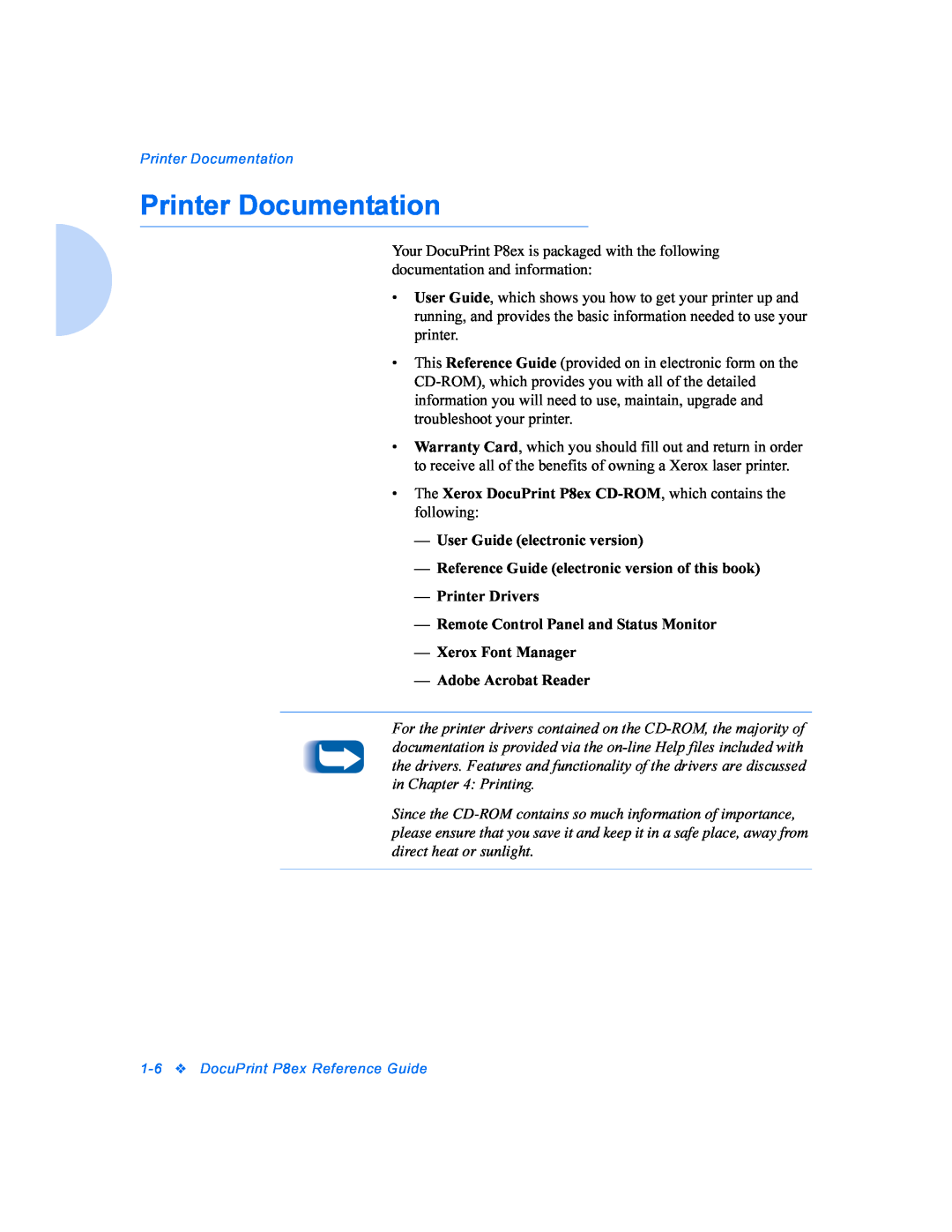 Xerox DocuPrint P8ex manual Printer Documentation 