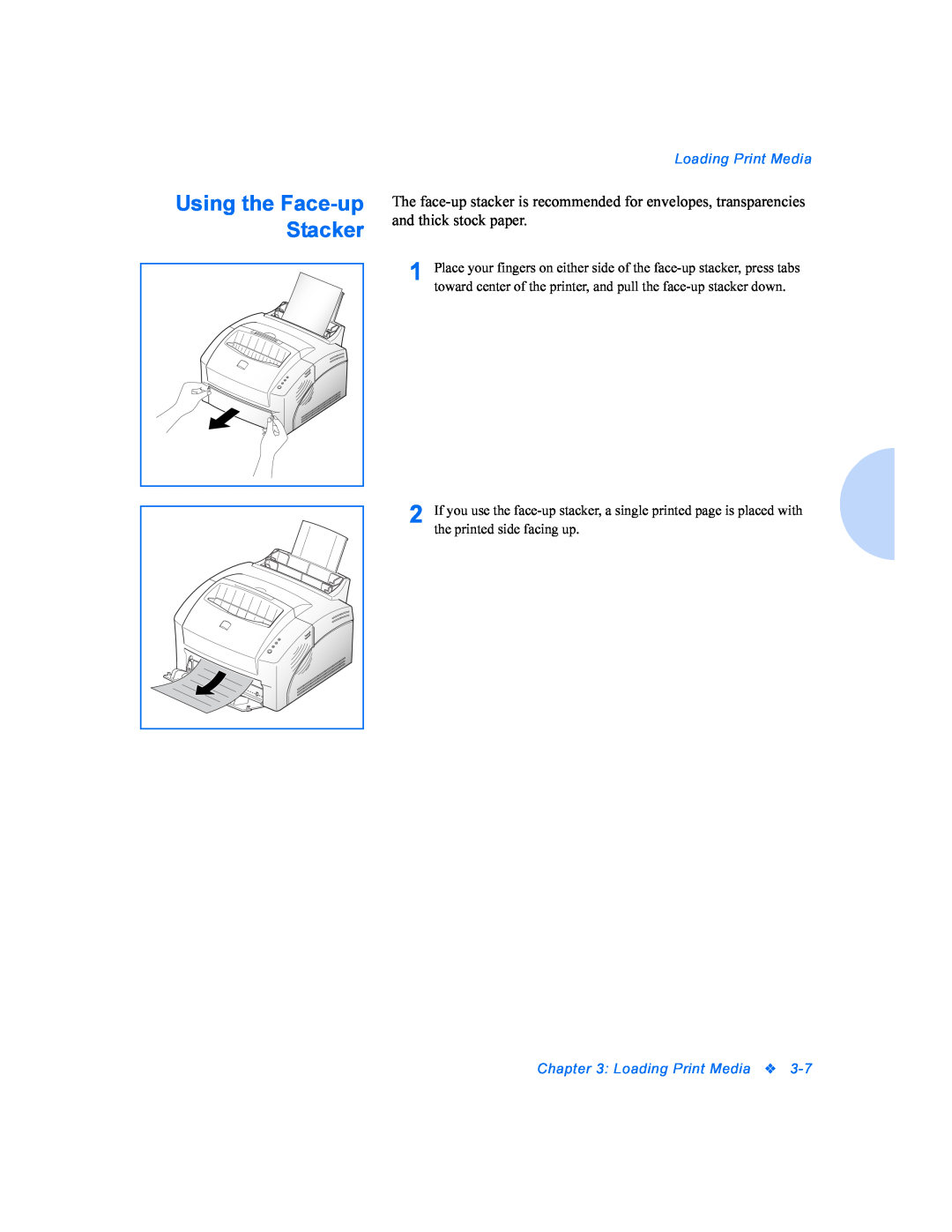 Xerox DocuPrint P8ex manual Using the Face-upStacker, Loading Print Media 