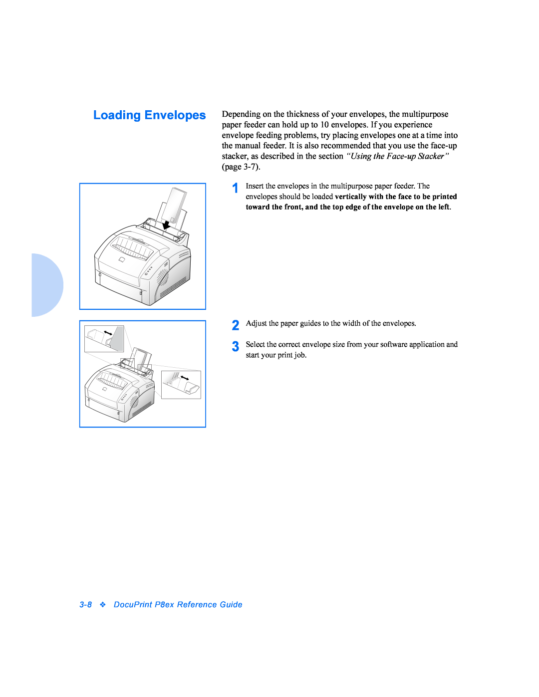 Xerox DocuPrint P8ex manual Loading Envelopes 