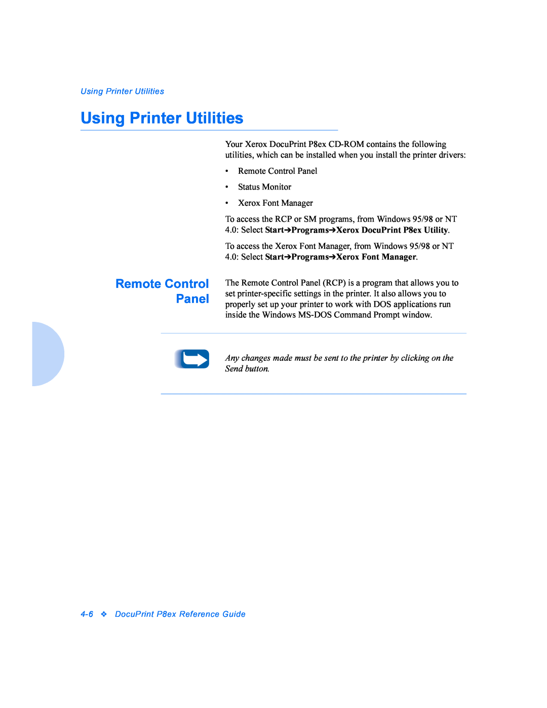 Xerox DocuPrint P8ex manual Using Printer Utilities, Remote Control Panel 