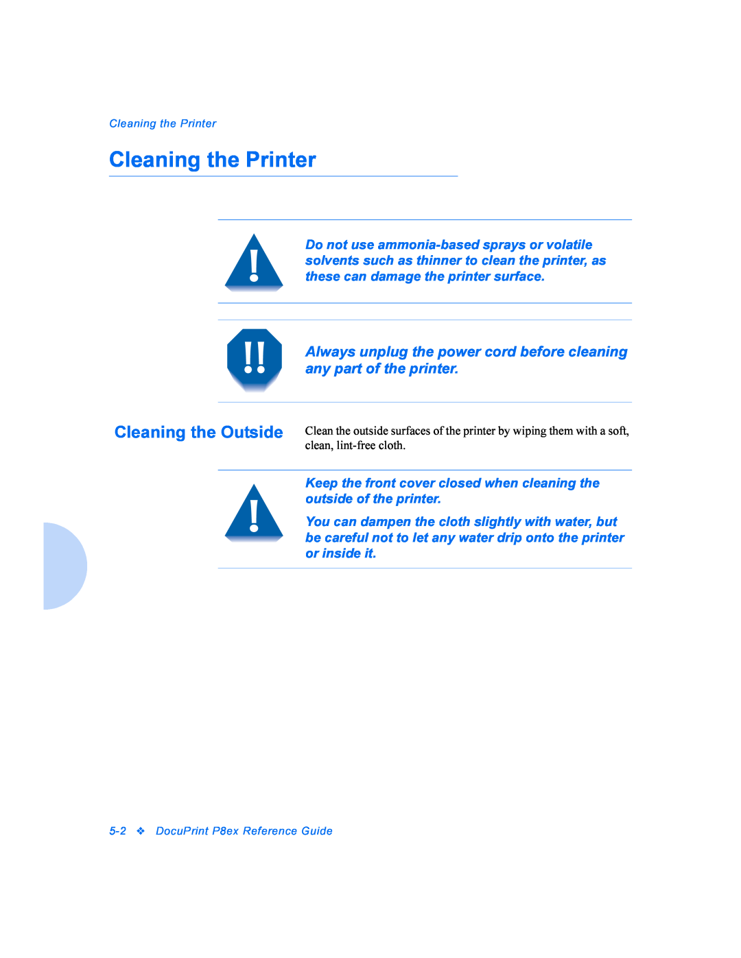 Xerox manual Cleaning the Printer, 5-2DocuPrint P8ex Reference Guide 