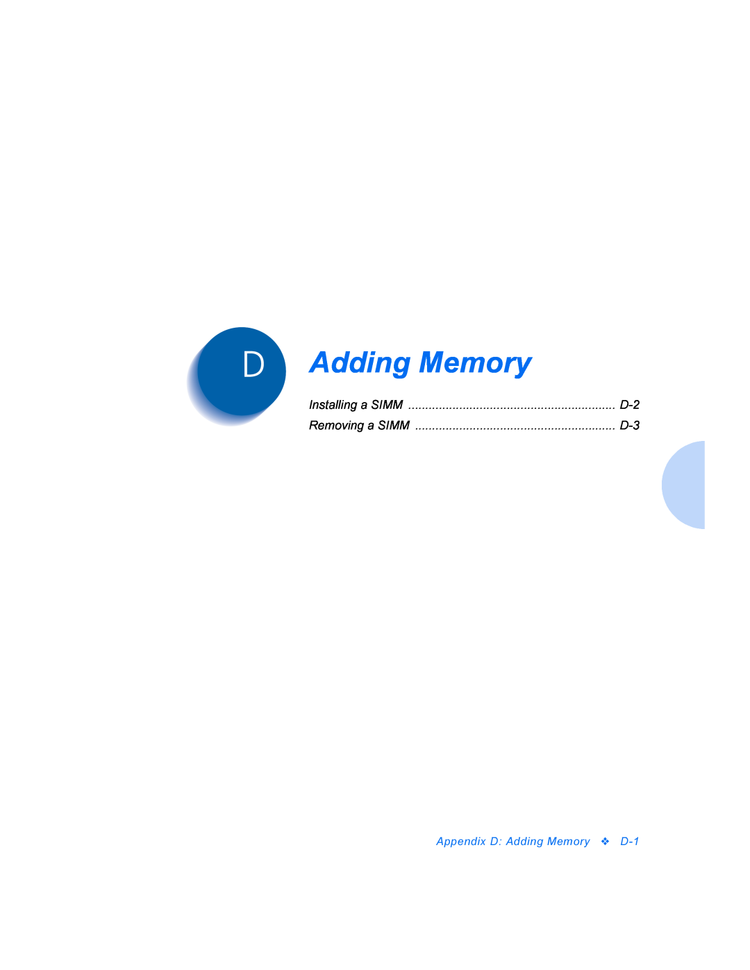 Xerox DocuPrint P8ex manual Appendix D: Adding Memory 