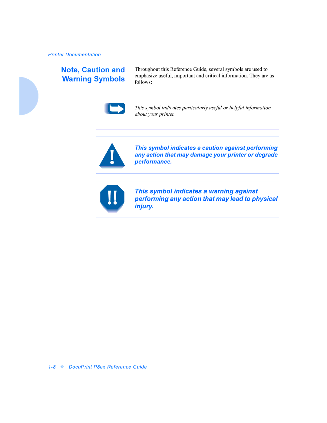 Xerox DocuPrint P8ex manual Printer Documentation 