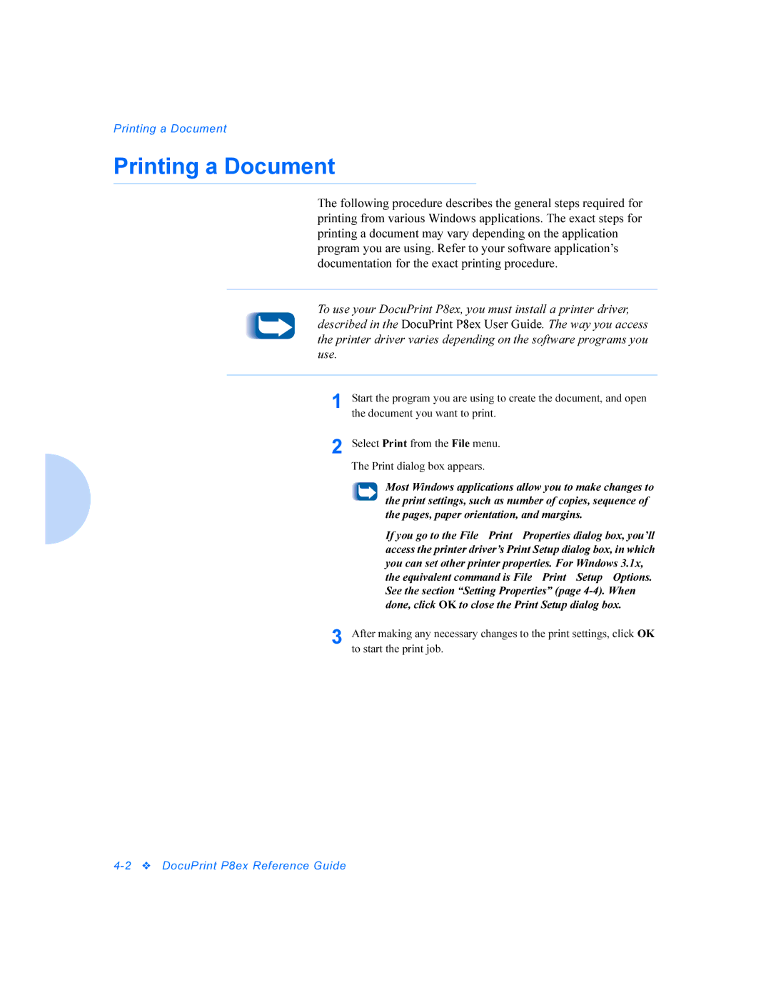 Xerox DocuPrint P8ex manual Printing a Document 