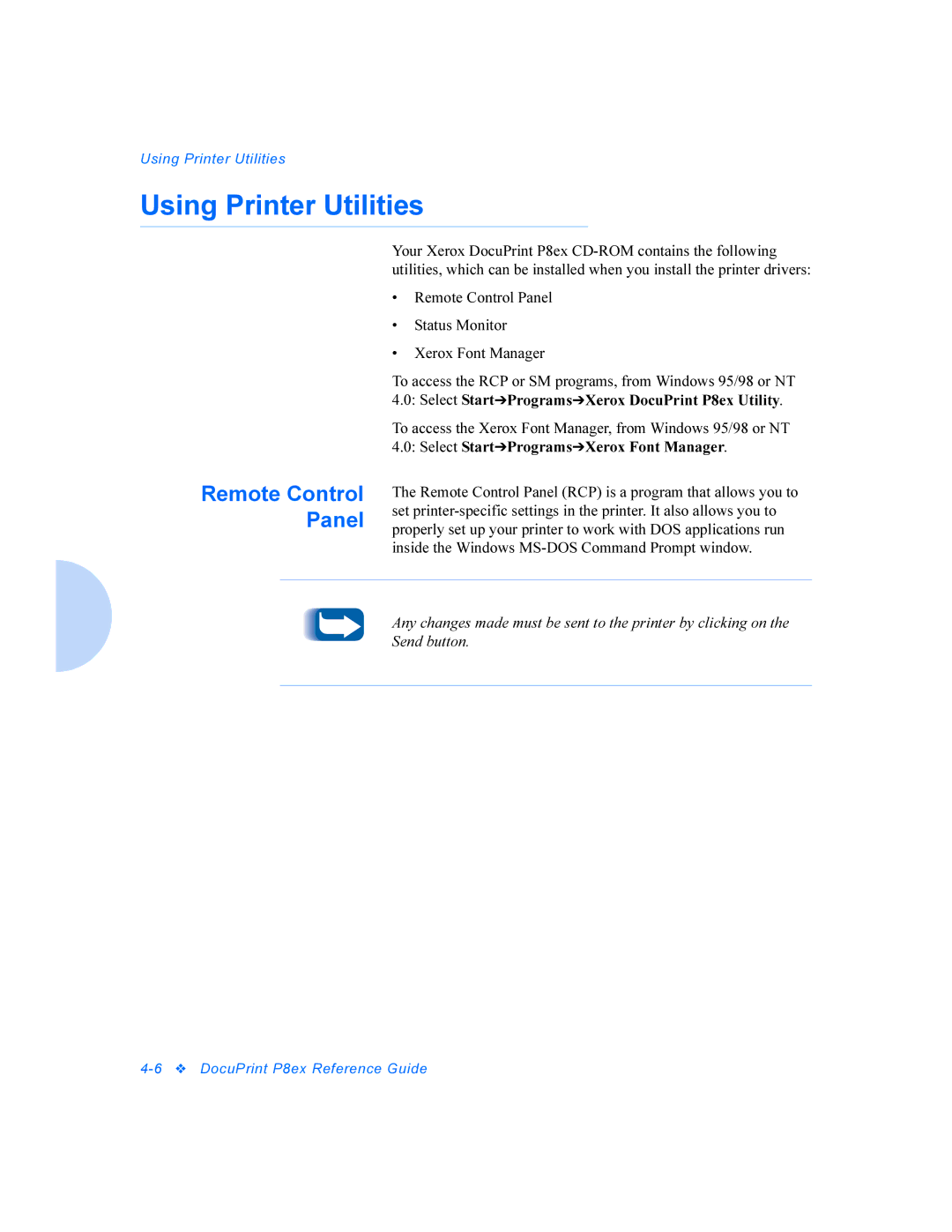 Xerox DocuPrint P8ex manual Using Printer Utilities, Remote Control Panel 