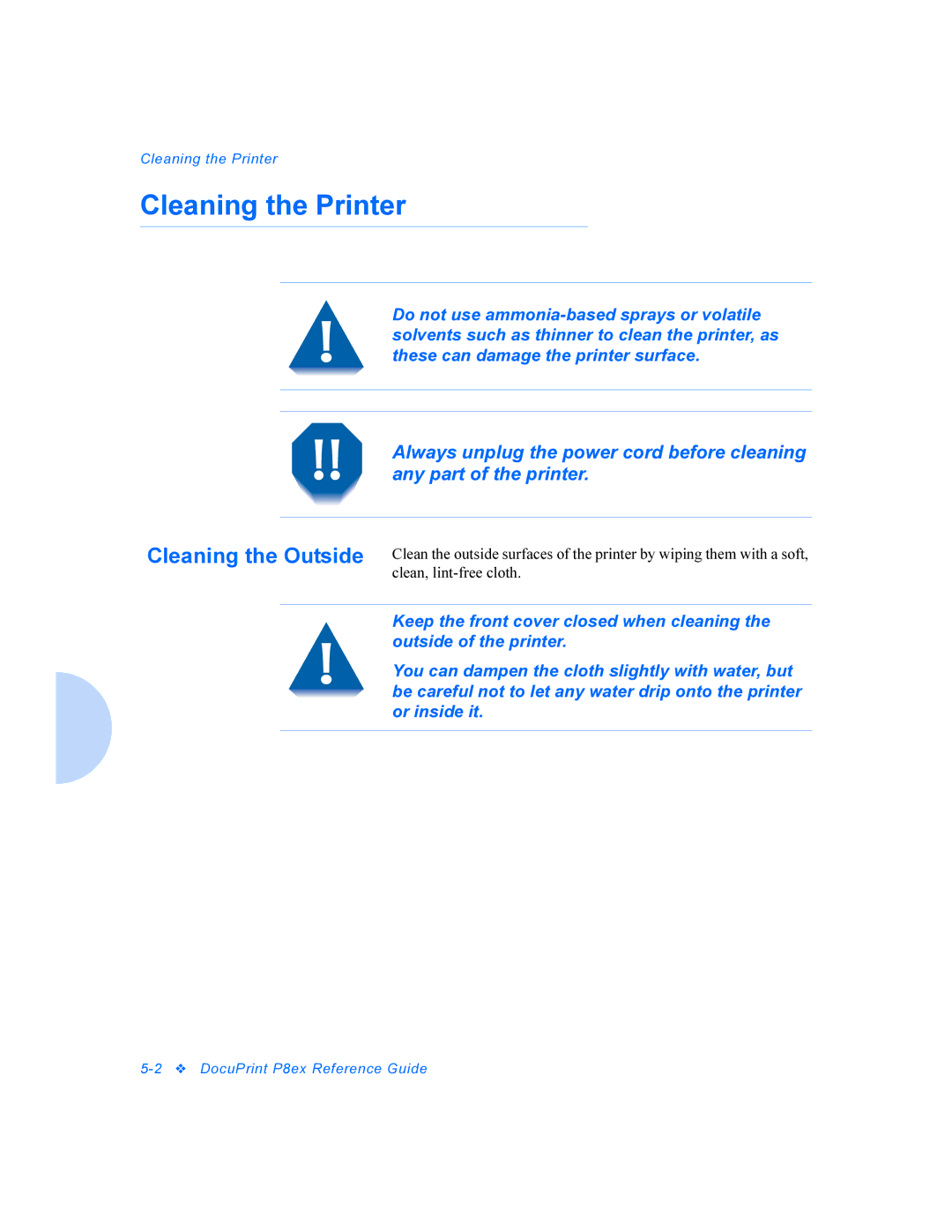 Xerox DocuPrint P8ex manual Cleaning the Printer 