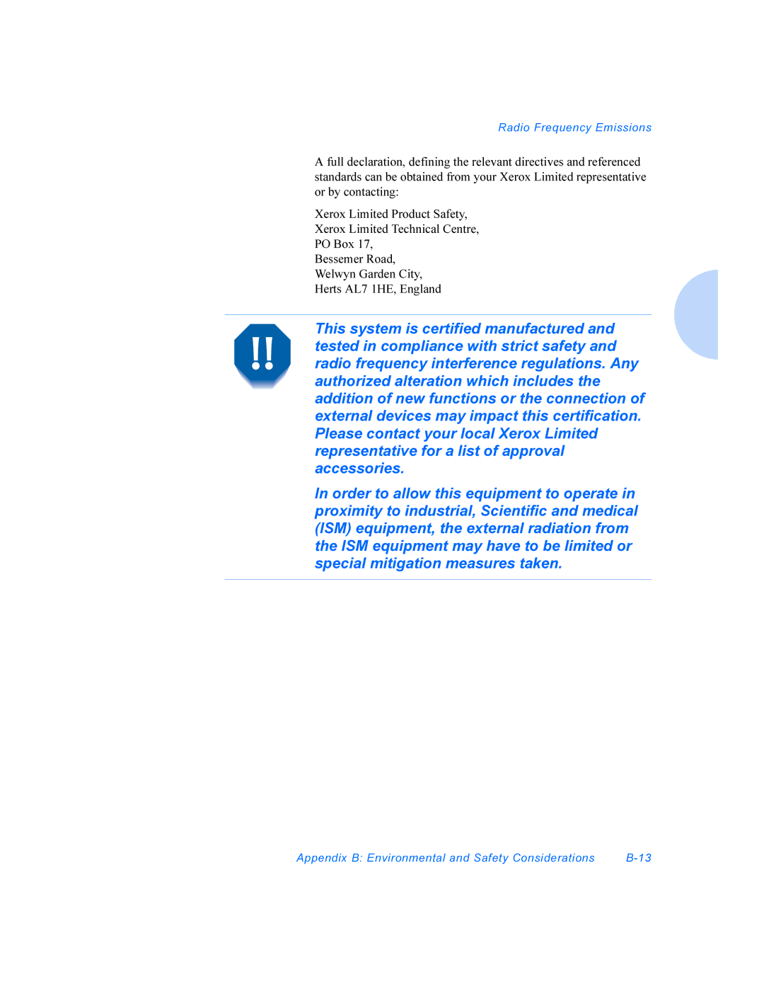 Xerox DocuPrint P8ex manual Radio Frequency Emissions 