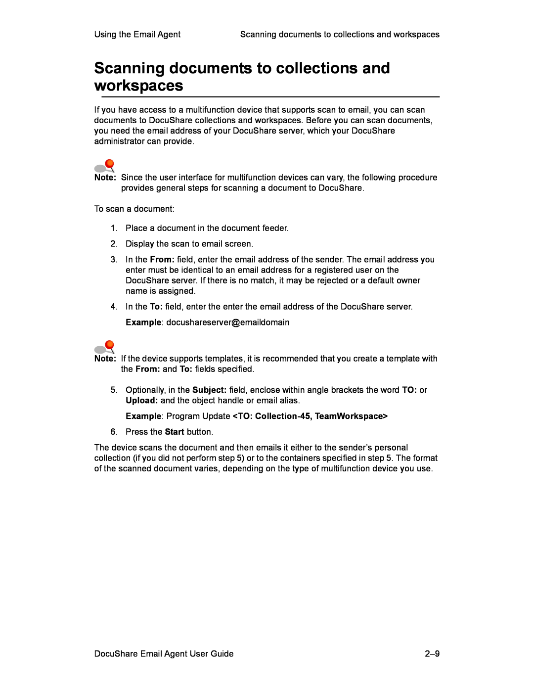 Xerox DocuShare 6.0 manual Scanning documents to collections and workspaces 