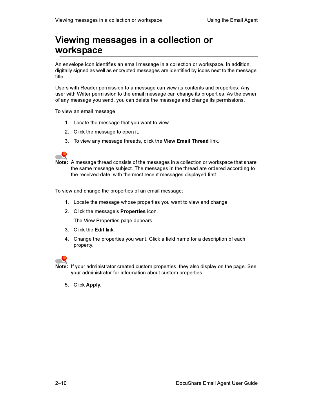 Xerox DocuShare 6.0 manual Viewing messages in a collection or workspace 