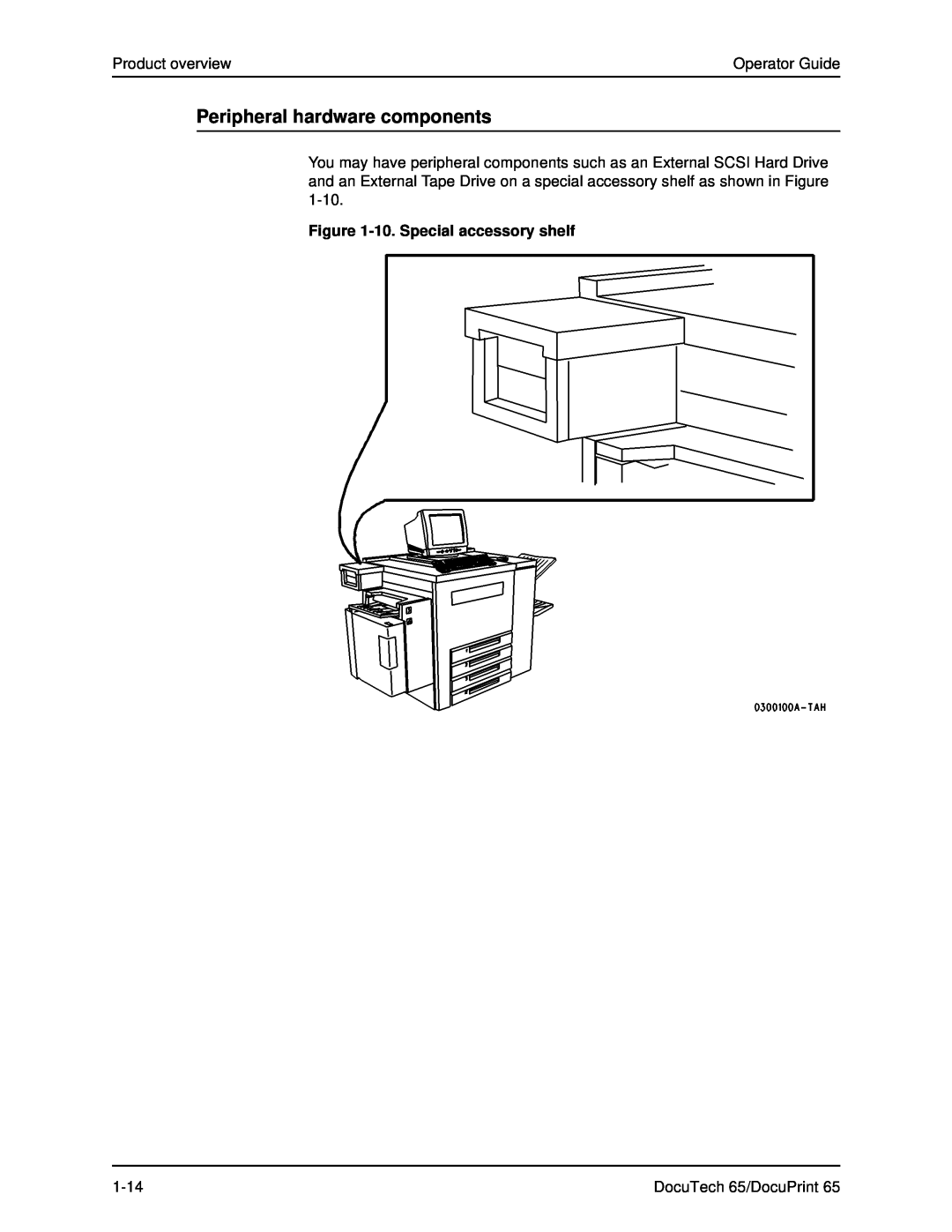 Xerox DOCUTECH 65 manual Peripheral hardware components, 10. Special accessory shelf 