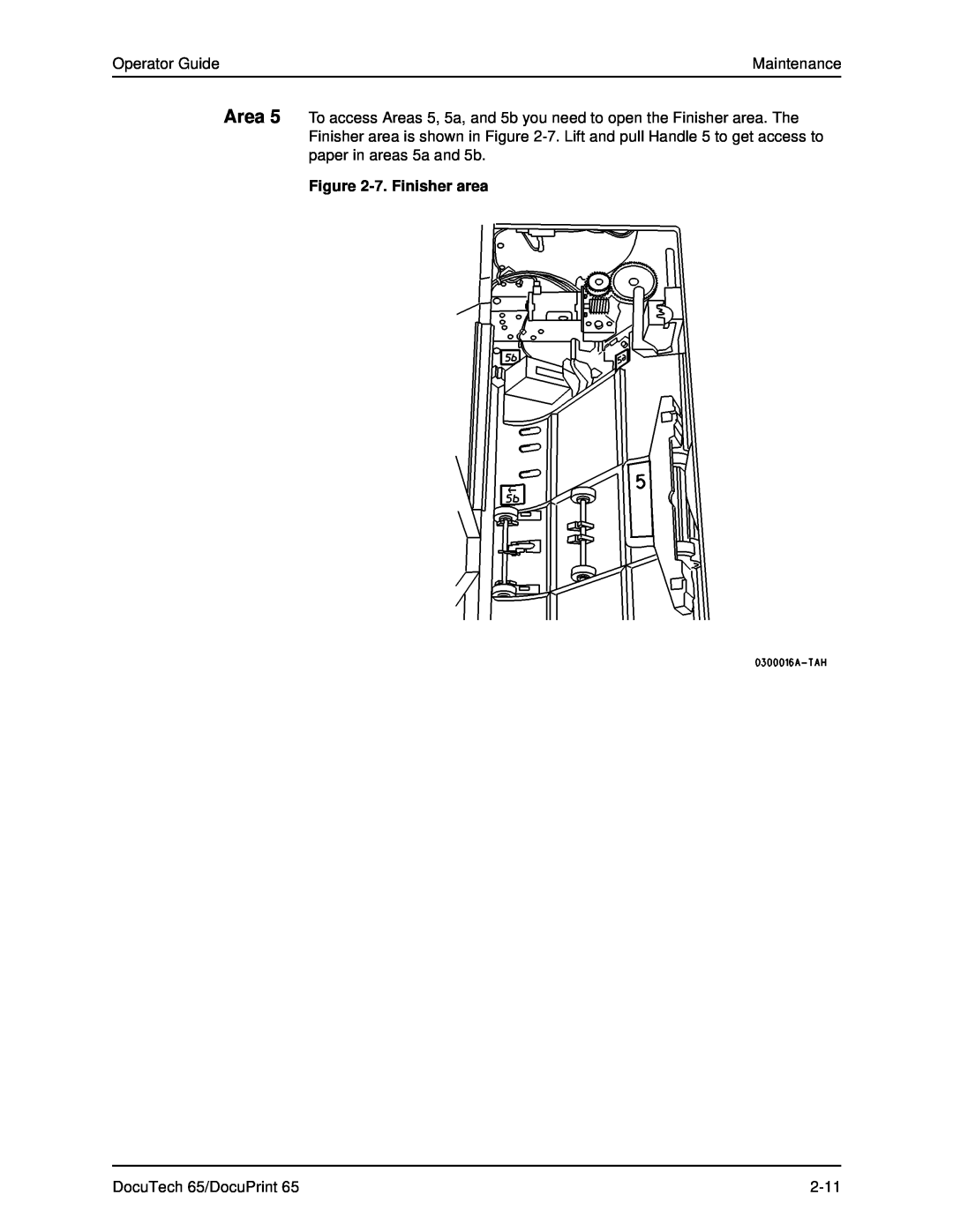 Xerox DOCUTECH 65 manual Operator Guide, Maintenance, 7. Finisher area, DocuTech 65/DocuPrint, 2-11 