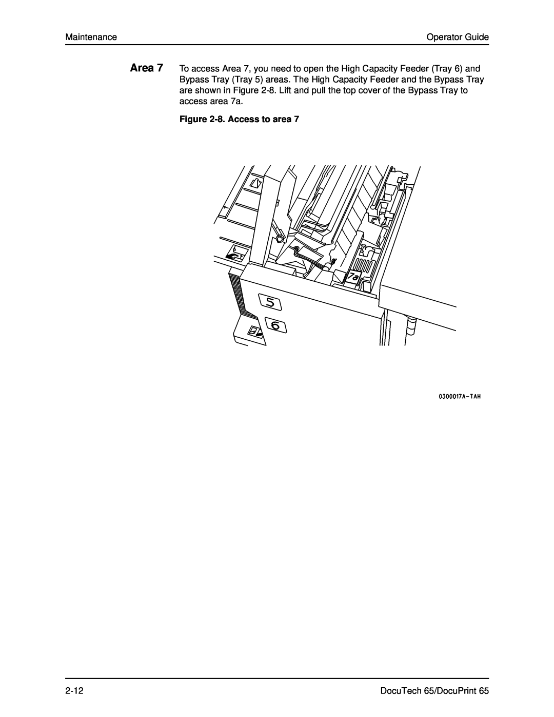 Xerox DOCUTECH 65 manual Maintenance, Operator Guide, 8. Access to area, 2-12, DocuTech 65/DocuPrint 