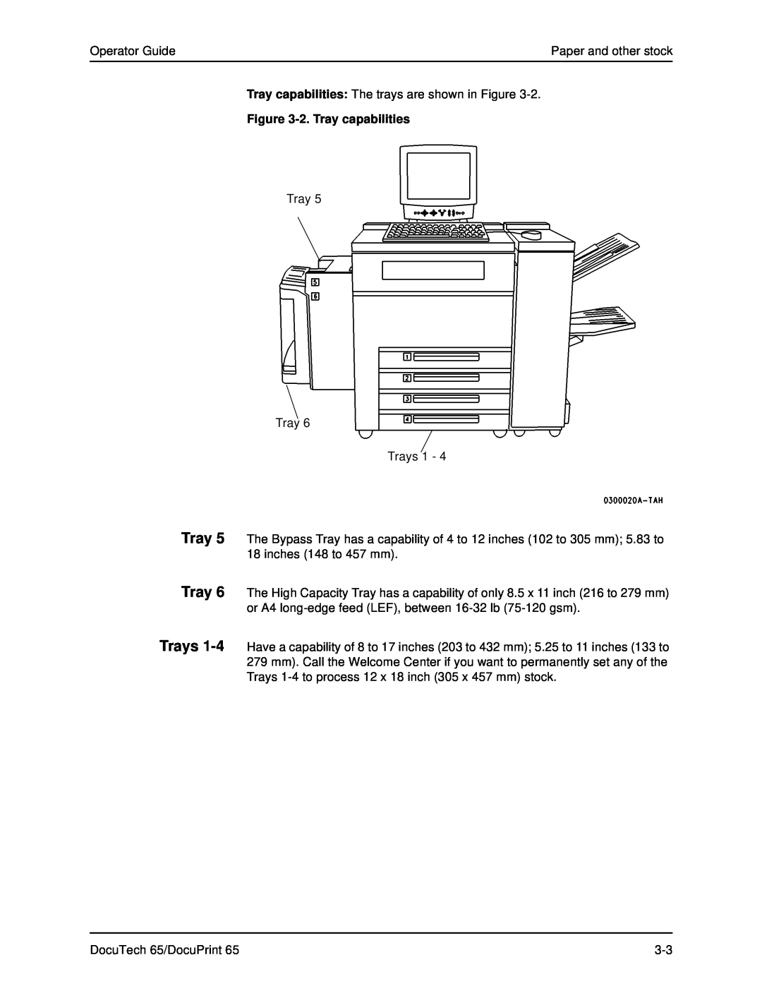 Xerox DOCUTECH 65 manual 2. Tray capabilities 
