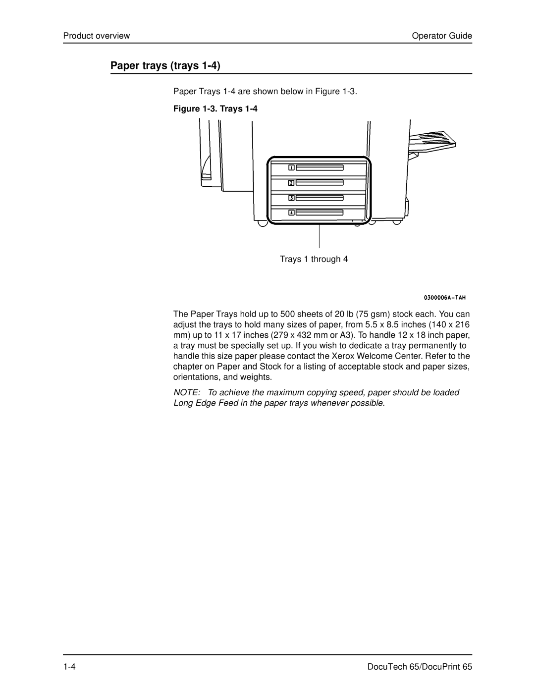 Xerox DOCUTECH 65 manual Paper trays trays, Trays 