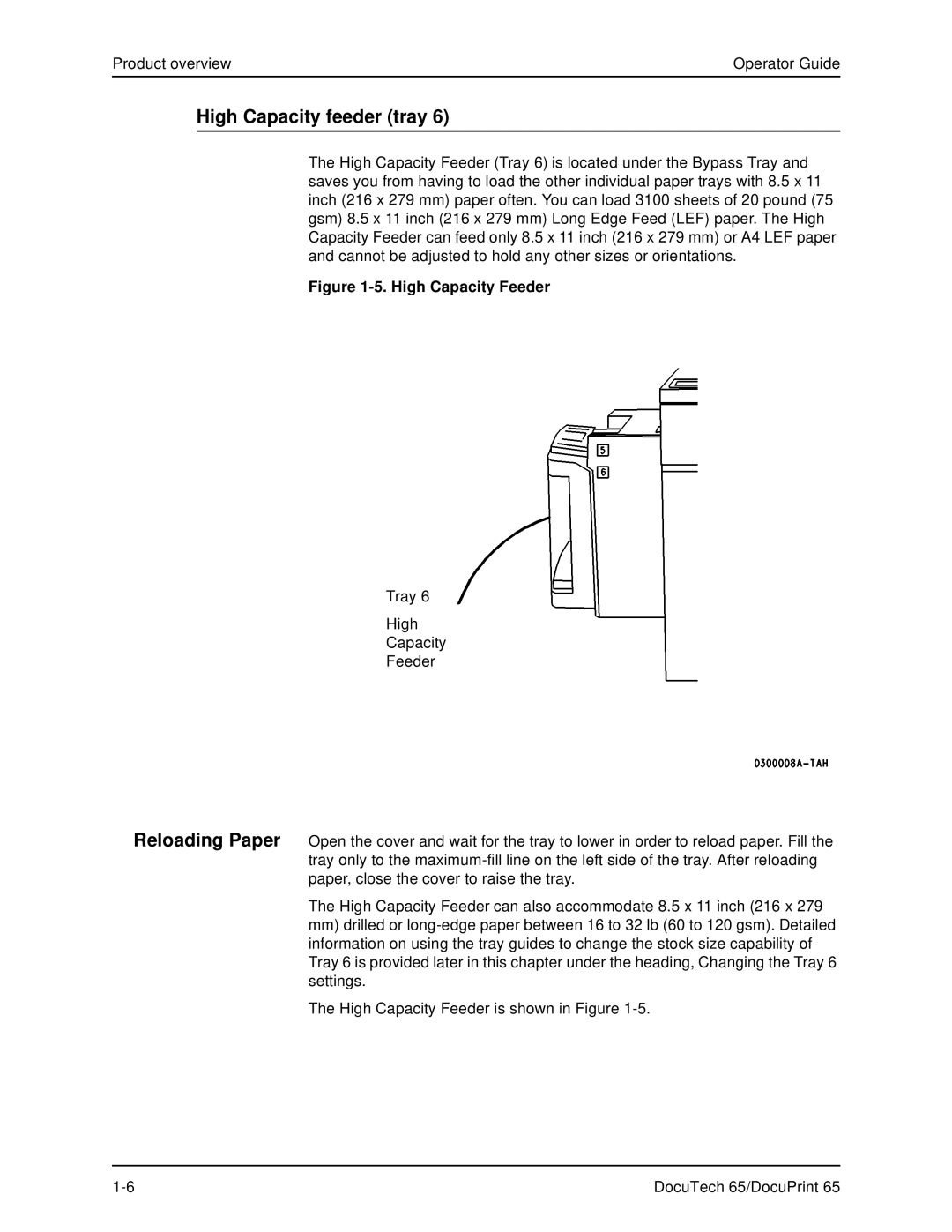 Xerox DOCUTECH 65 manual High Capacity feeder tray, High Capacity Feeder 